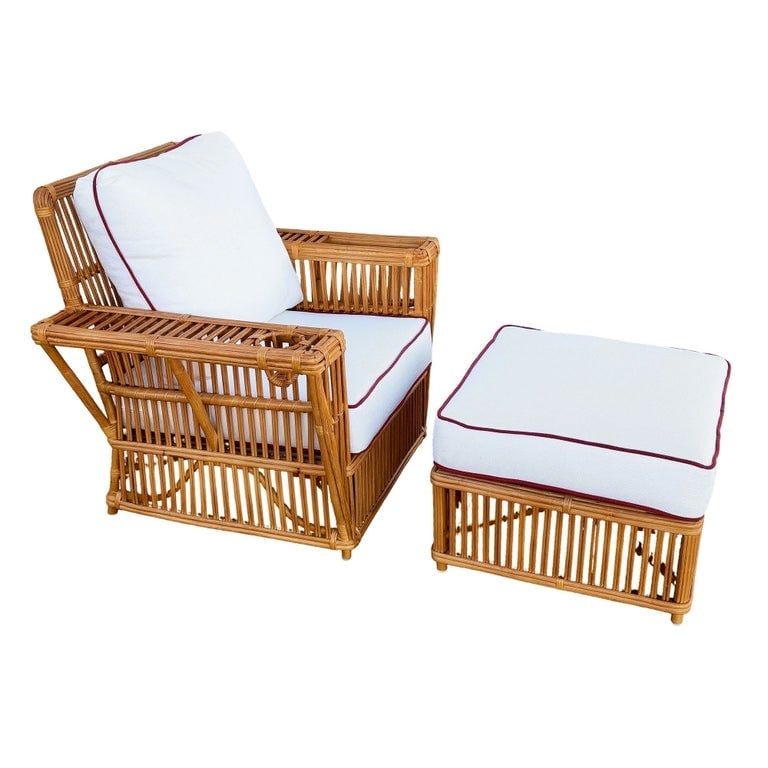 Art Deco Presidents Stick Reed Rattan Nantucket Lounge Armchair and Ottoman Set (1 of 12)