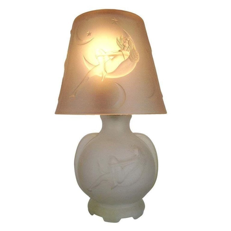 1984 Art Deco Lay by the Stars Crescent Moon Boudoir Glass Lamp by Sarsaparilla - 2