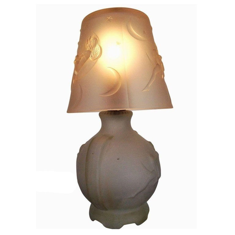 1984 Art Deco Lay by the Stars Crescent Moon Boudoir Glass Lamp by Sarsaparilla - 5