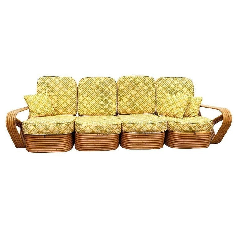 Restored Mid-century 5-Strand Square Pretzel Rattan Chair and Sofa Livingroom Set - 4