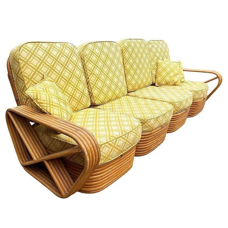 Restored Mid-century 5-Strand Square Pretzel Rattan Chair and Sofa Livingroom Set - 5