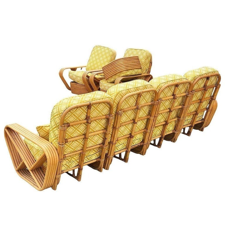 Restored Mid-century 5-Strand Square Pretzel Rattan Chair and Sofa Livingroom Set - 7