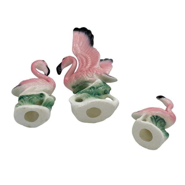 MCM Ceramic Miniature Pink Flamingo Tabletop Statue Set of 3 - 6