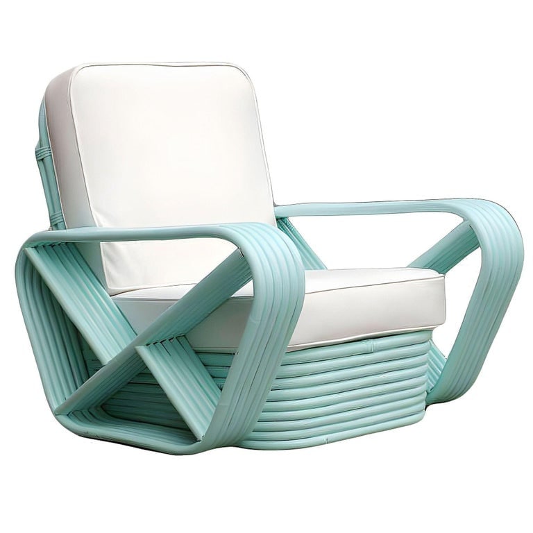 Restored Teal 6-Strand Square Pretzel Rattan Sofa and Lounge Chair Livingroom Se - 4
