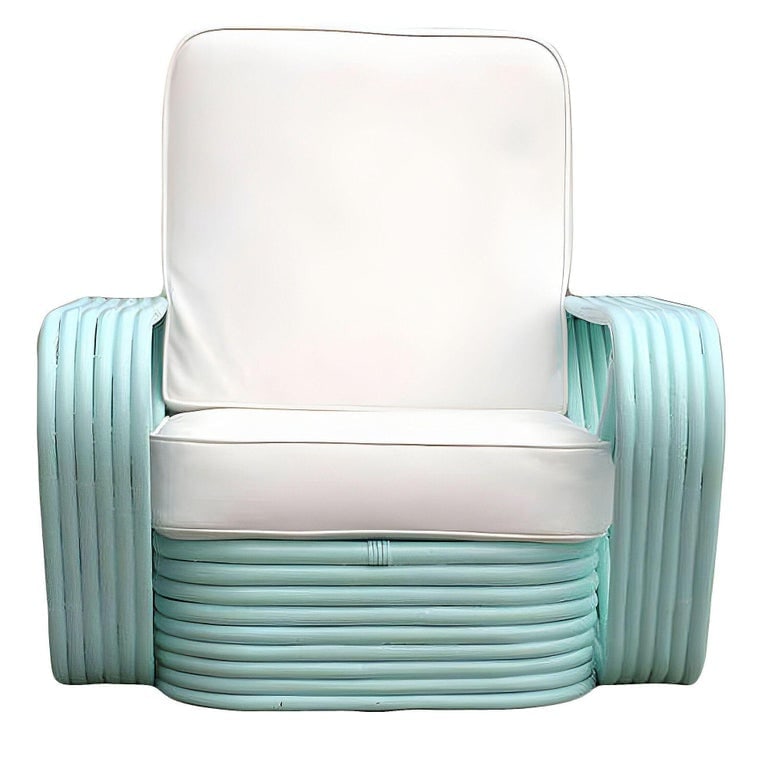 Restored Teal 6-Strand Square Pretzel Rattan Sofa and Lounge Chair Livingroom Se - 5