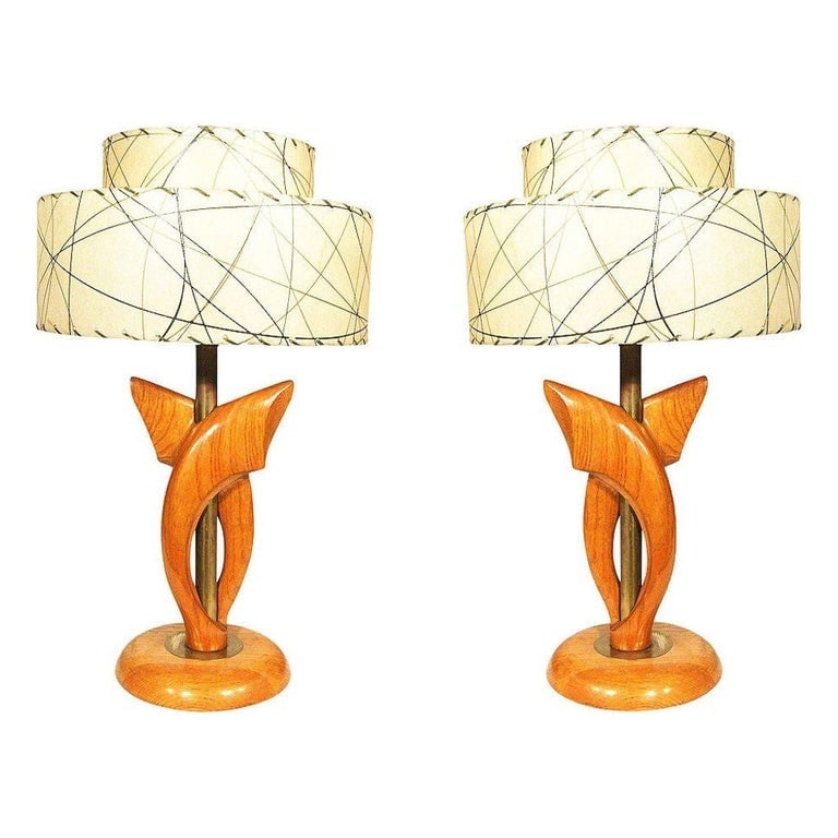 Yasha Heifetz Free-Form Oak and Brass Table Lamps, Pair (1 of 7)