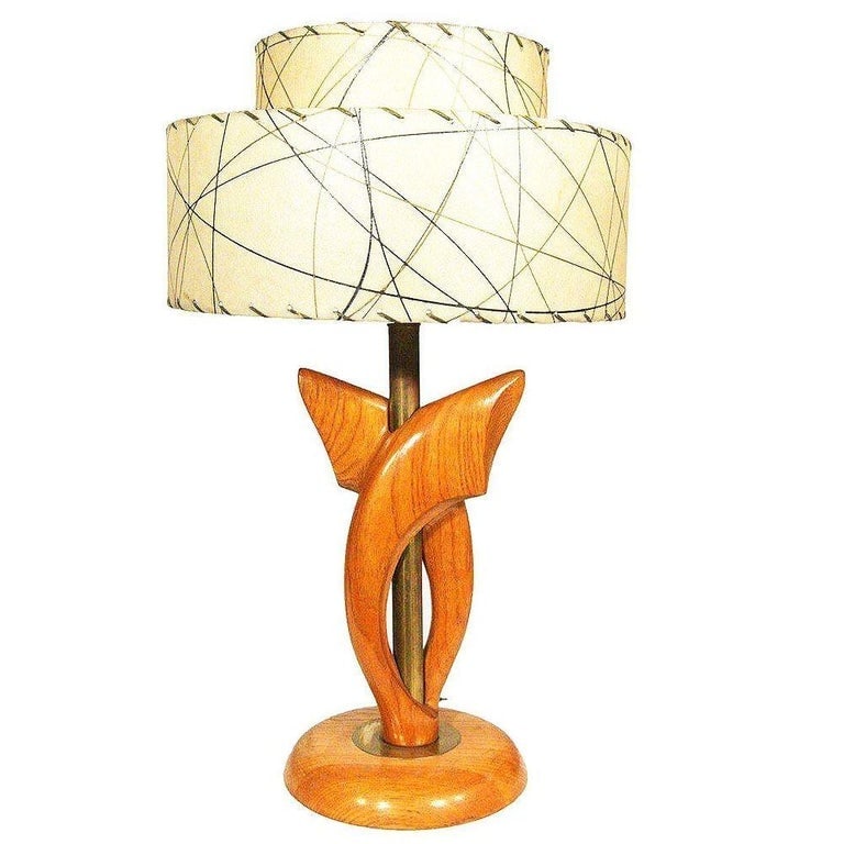 Yasha Heifetz Free-Form Oak and Brass Table Lamps, Pair - 2