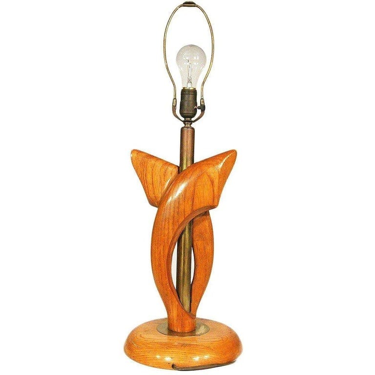 Yasha Heifetz Free-Form Oak and Brass Table Lamps, Pair - 3