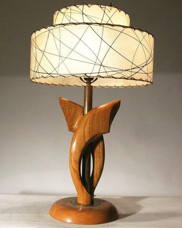 Yasha Heifetz Free-Form Oak and Brass Table Lamps, Pair - 7