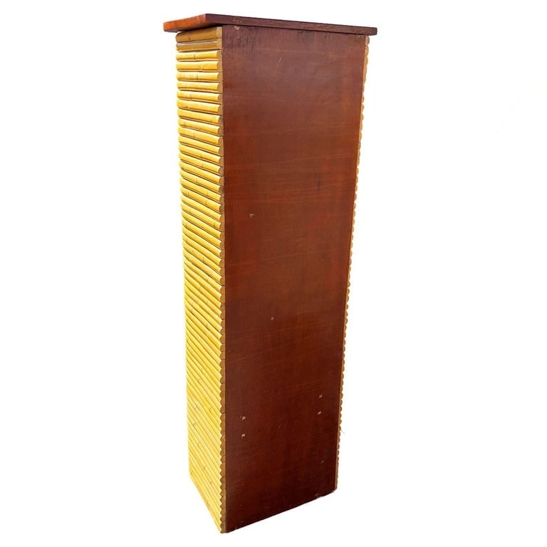 Restored Paul Frankl Style Stacked Rattan and Mahogany Petite Chest of 7 Drawers - 7
