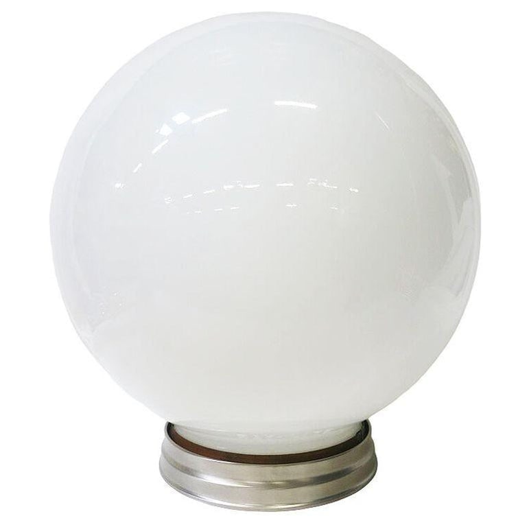 1930 Round Art Deco School House Milk Glass Ceiling Globe w Flush Celing Fixture - 2