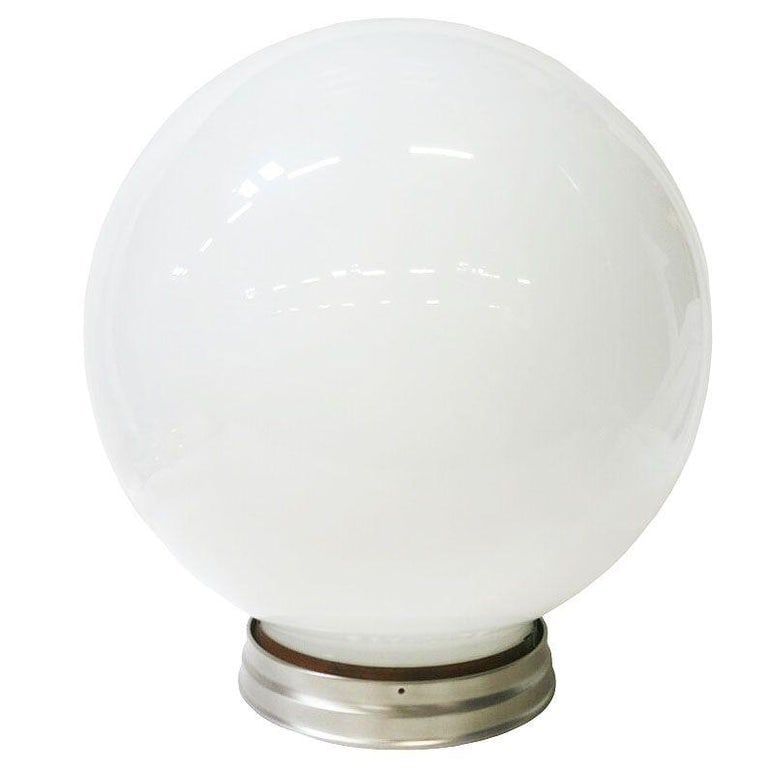 1930 Round Art Deco School House Milk Glass Ceiling Globe w Flush Celing Fixture - 3