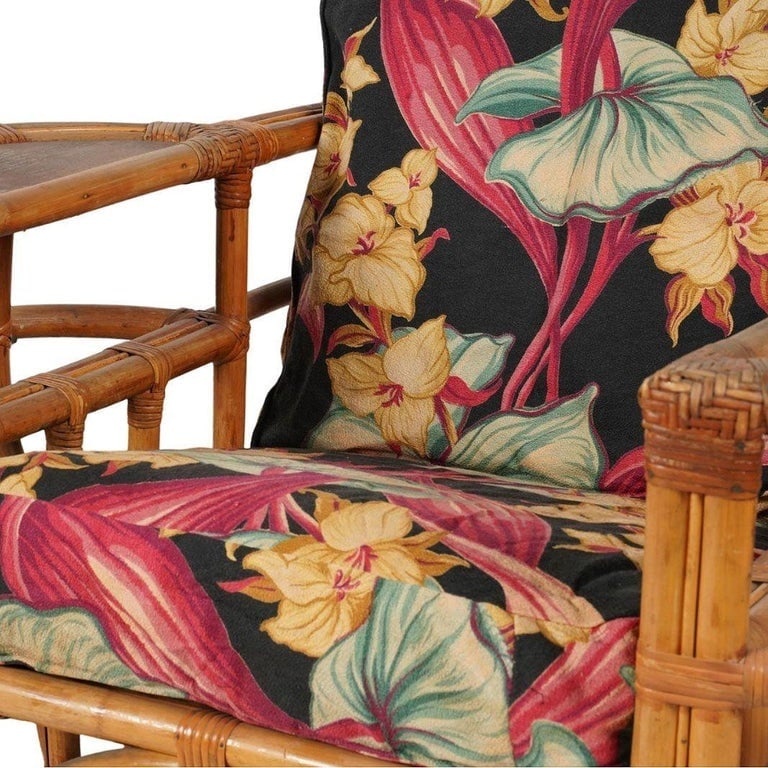Rare MCM Stepped Rattan Sofa Chair Ottoman Livingroom Set w/ Built in End tables - 11