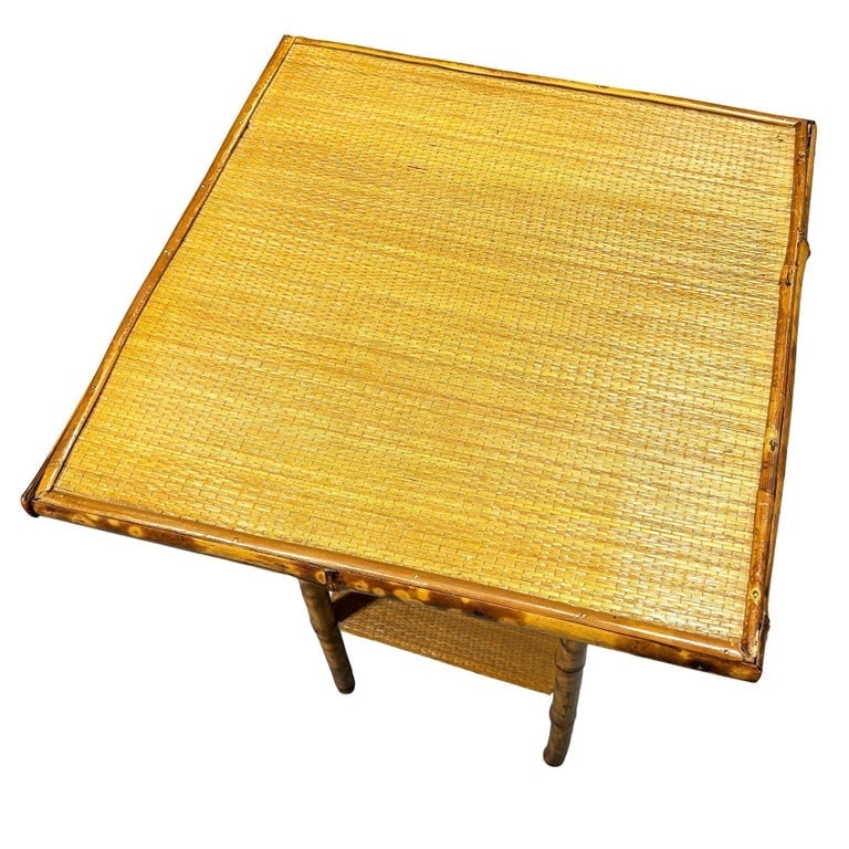 Aesthetic Movement Tiger Tortoise Bamboo Pedestal 2-Tier Side Drink Table - 3