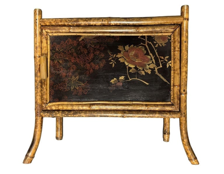Victorian Chinoiserie Tiger Bamboo Nightstand with Hand-Painted Lacquer Front - 12