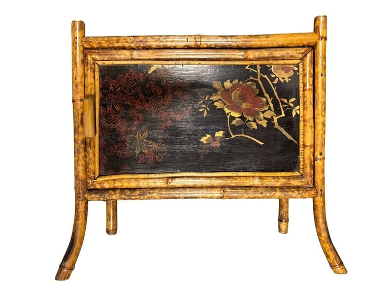Victorian Chinoiserie Tiger Bamboo Nightstand with Hand-Painted Lacquer Front - 2