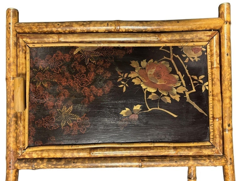 Victorian Chinoiserie Tiger Bamboo Nightstand with Hand-Painted Lacquer Front - 3