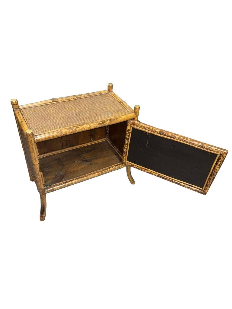Victorian Chinoiserie Tiger Bamboo Nightstand with Hand-Painted Lacquer Front - 4