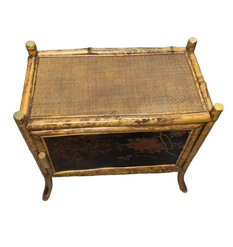 Victorian Chinoiserie Tiger Bamboo Nightstand with Hand-Painted Lacquer Front - 7