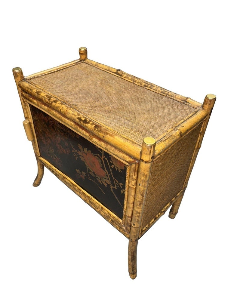 Victorian Chinoiserie Tiger Bamboo Nightstand with Hand-Painted Lacquer Front - 8