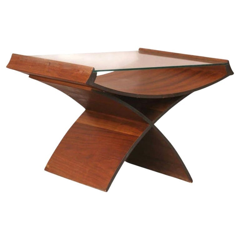 Mid-Century Molded Sculptural Bentwood Hourglass Side Drink Table w/ Glass Top (1 of 9)