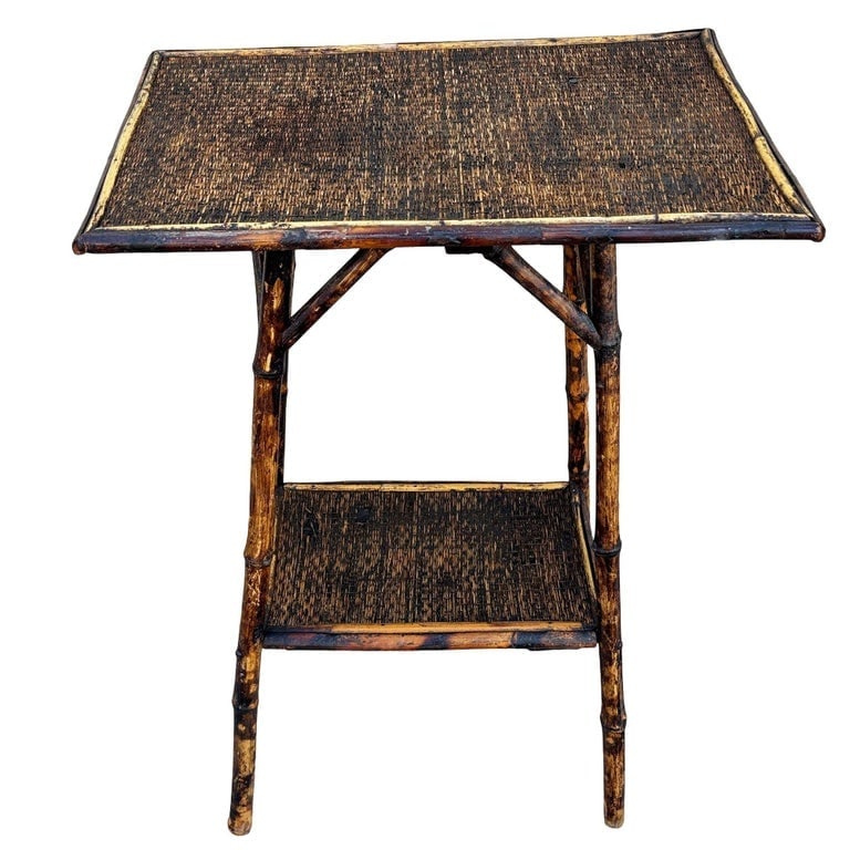 Restored Aesthetic Movement Tiger Bamboo Rectangle Side Table w/ Embossed Top - 2