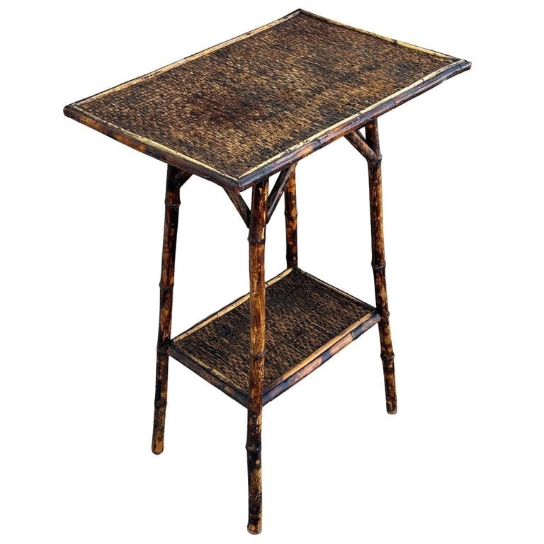 Restored Aesthetic Movement Tiger Bamboo Rectangle Side Table w/ Embossed Top - 3
