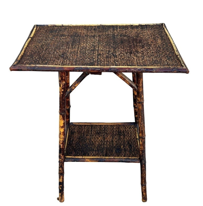 Restored Aesthetic Movement Tiger Bamboo Rectangle Side Table w/ Embossed Top - 5