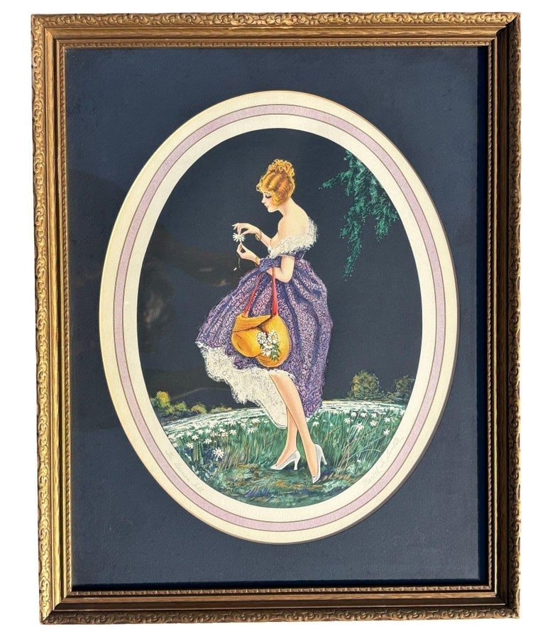 1920's Framed French Artwork "The Daisies Tell" by Marcel Le Boulte - 2