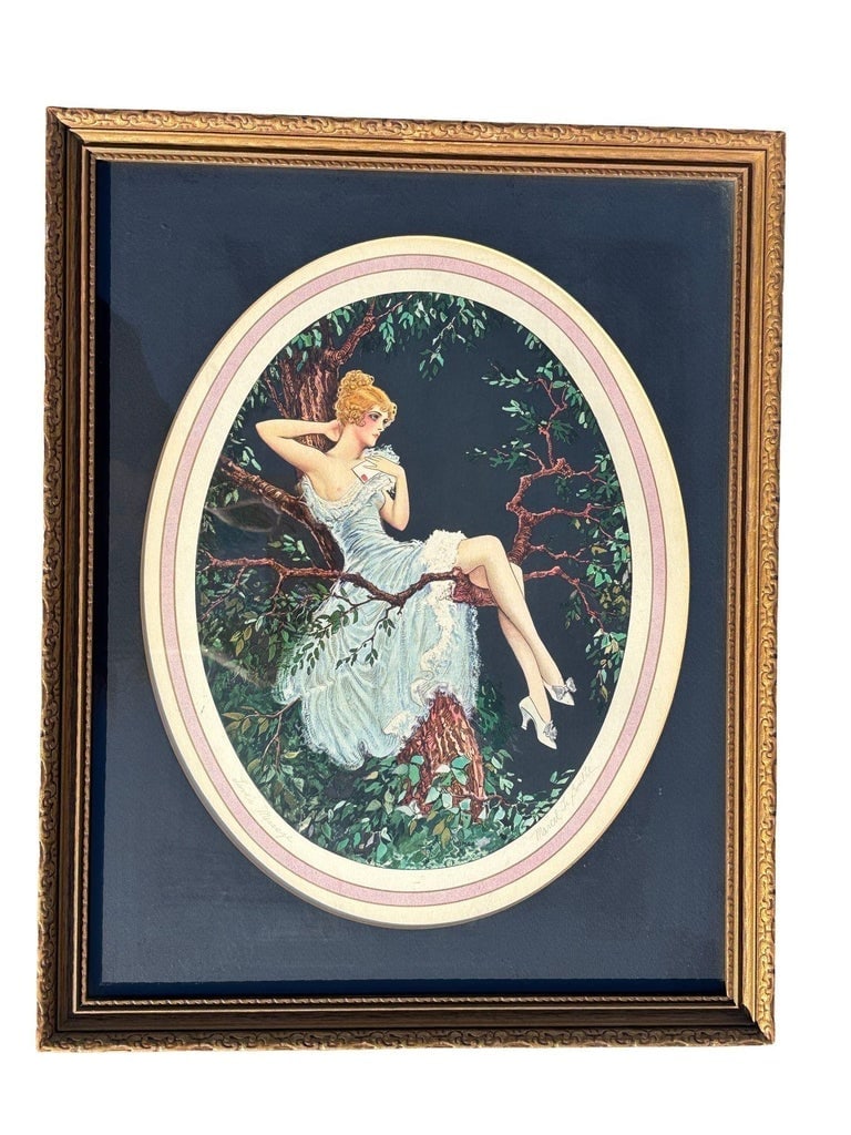 1920's Framed French Artwork "Lovers Message" by Marcel Le Boulte - 6