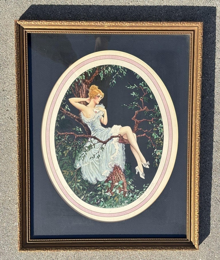 1920's Framed French Artwork "Lovers Message" by Marcel Le Boulte - 8