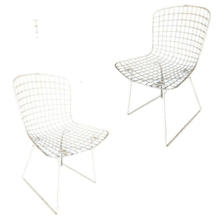 White Bertoia Steel Wire Side Chair with Sled Base by Knoll - 2