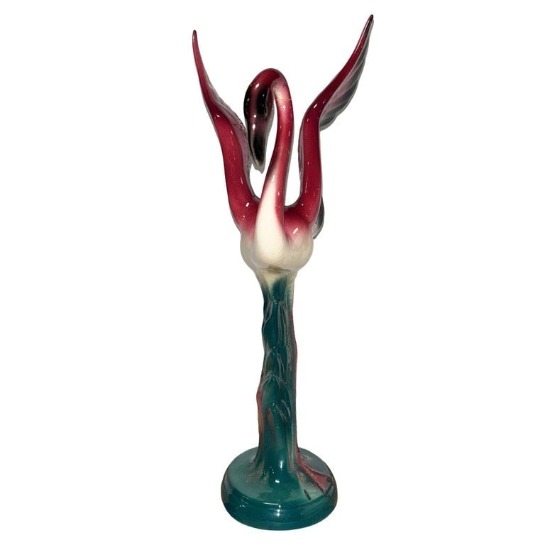 Mid-century Open Wing Pink Flamingo Ceramic Tabletop Statue - 2