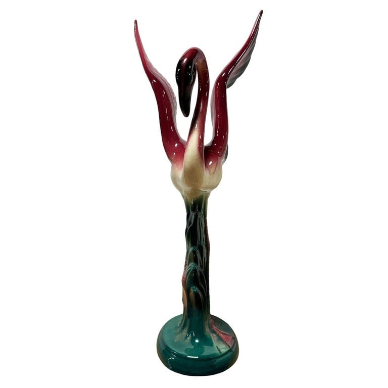 Mid-century Open Wing Pink Flamingo Ceramic Tabletop Statue - 4