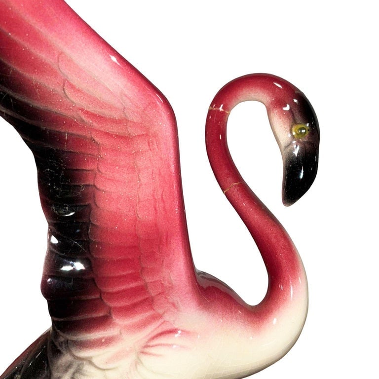 Mid-century Open Wing Pink Flamingo Ceramic Tabletop Statue - 5