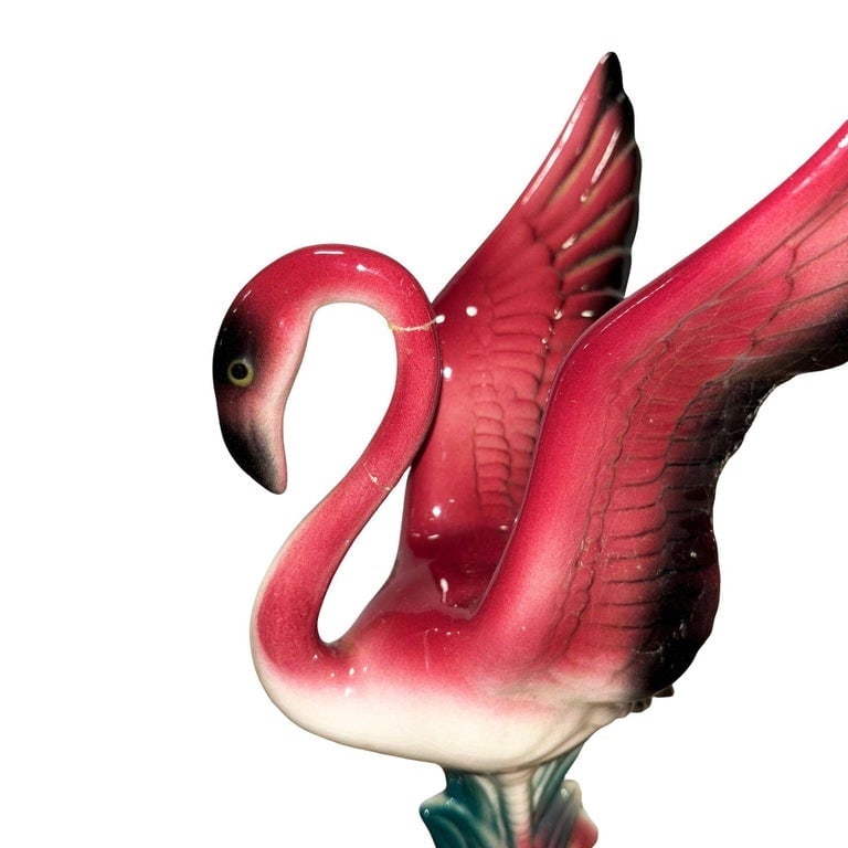 Mid-century Open Wing Pink Flamingo Ceramic Tabletop Statue - 6