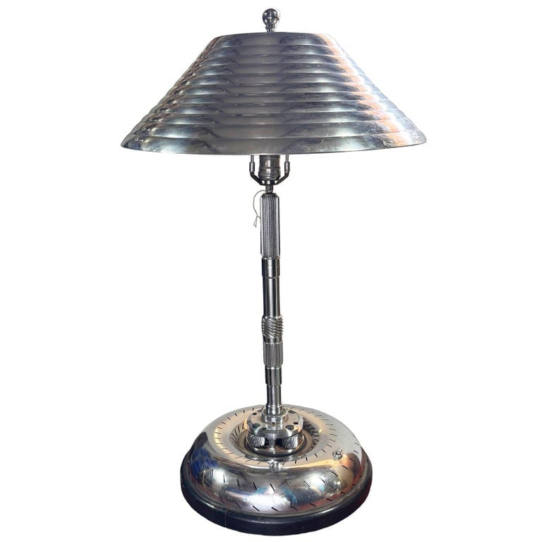 1980s Chrome Machine Age Art Deco Style Table Lamp w/ Torque Converter Base - 2