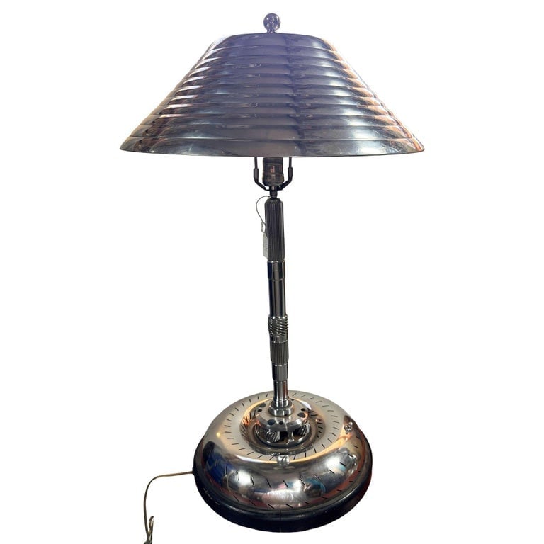 1980s Chrome Machine Age Art Deco Style Table Lamp w/ Torque Converter Base - 3