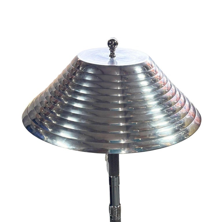 1980s Chrome Machine Age Art Deco Style Table Lamp w/ Torque Converter Base - 4