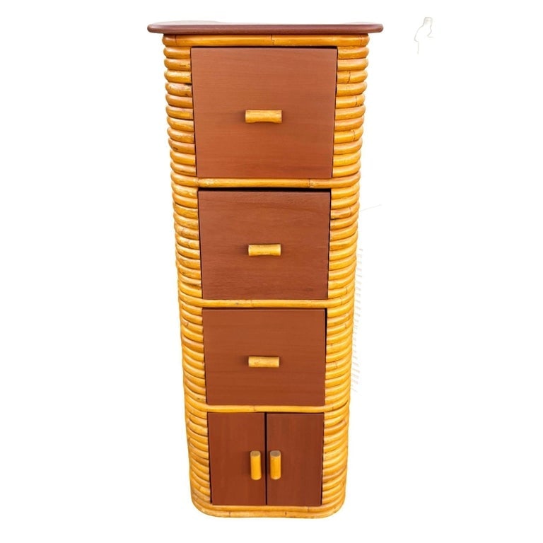Restored Paul Frankl Style Stacked Rattan and Mahogany Cabinet w/ Drawers - 2