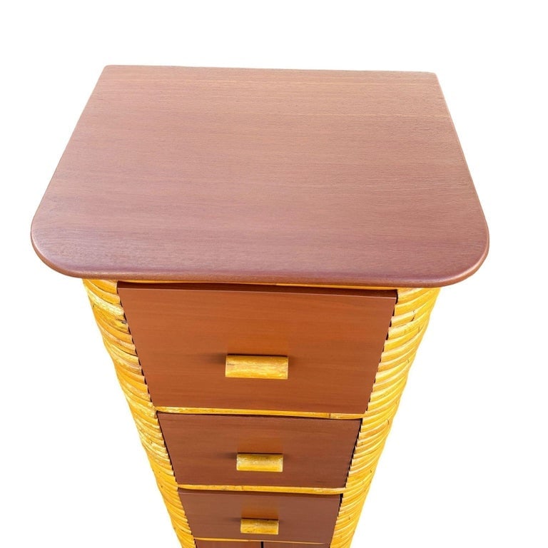 Restored Paul Frankl Style Stacked Rattan and Mahogany Cabinet w/ Drawers - 6