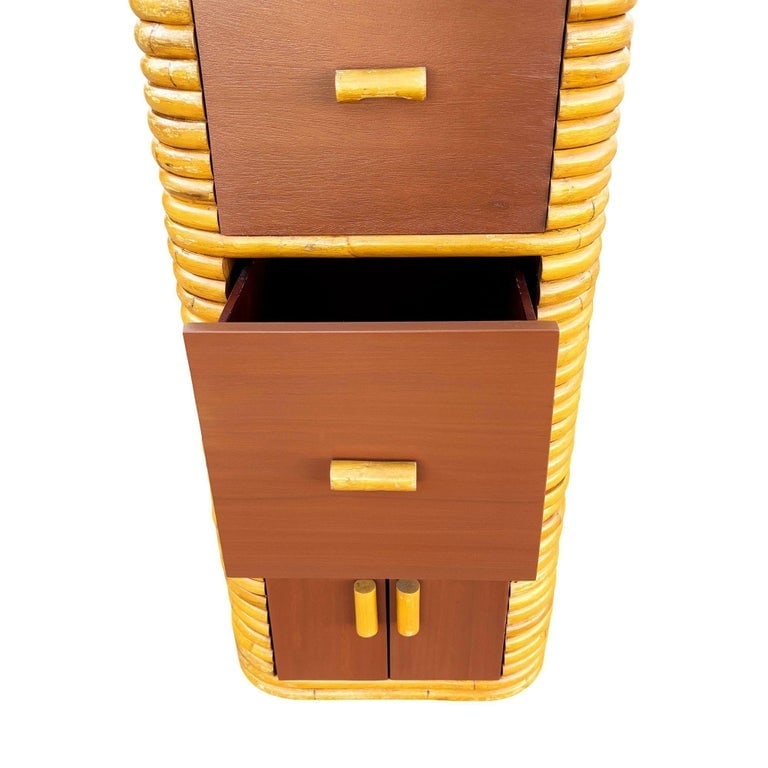 Restored Paul Frankl Style Stacked Rattan and Mahogany Cabinet w/ Drawers - 9