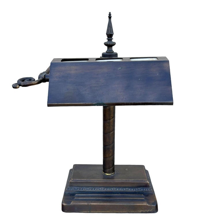Arts and Crafts Mission Bronze Wash Brass Desk Lamp w/ Clerestory Glass Insets - 2