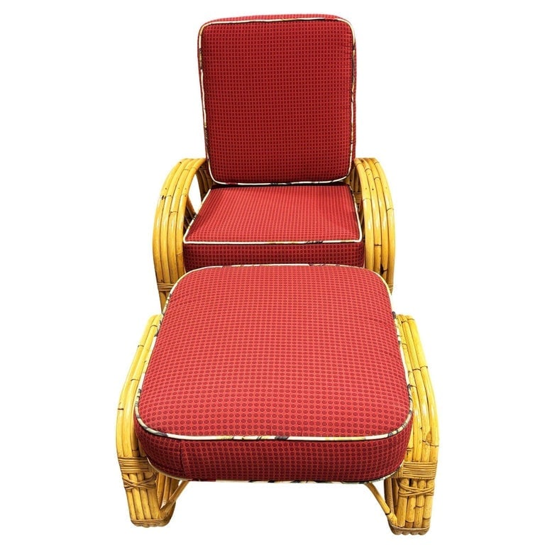 Mid-Century 4-Strand 3/4 Reverse Pretzel Rattan Lounge Chair w/ Matching Ottoman - 2