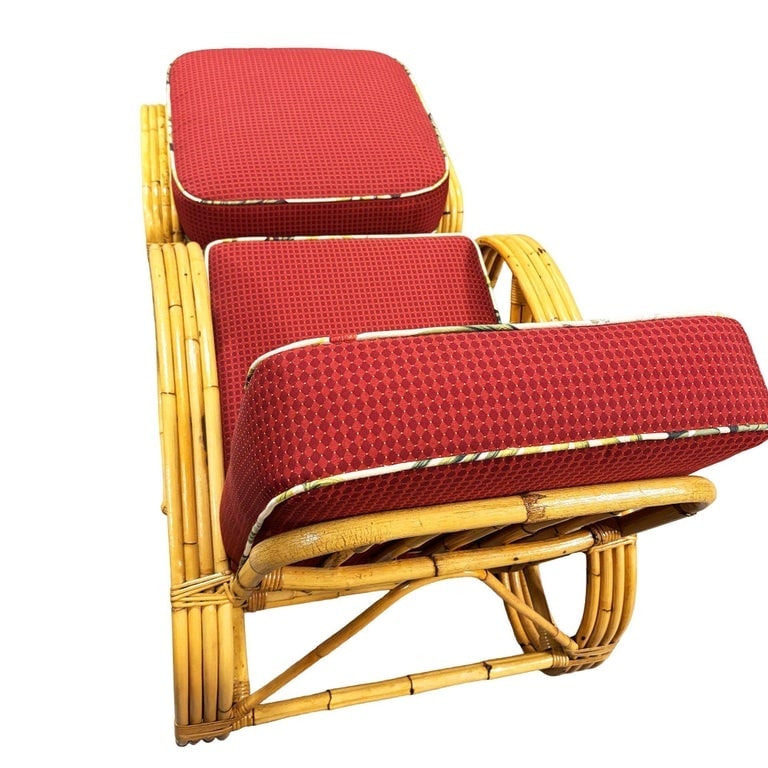 Mid-Century 4-Strand 3/4 Reverse Pretzel Rattan Lounge Chair w/ Matching Ottoman - 5