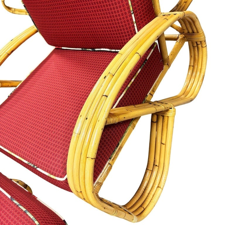 Mid-Century 4-Strand 3/4 Reverse Pretzel Rattan Lounge Chair w/ Matching Ottoman - 9