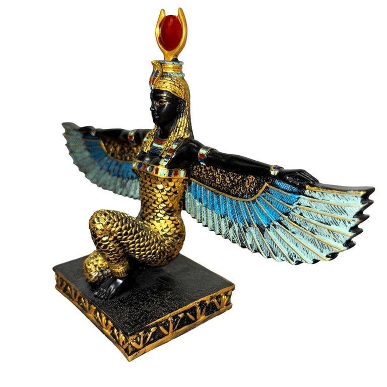 Hand Painted Resin Egyptian Goddess Tabletop Sculpture of Winged Deity Isis - 3