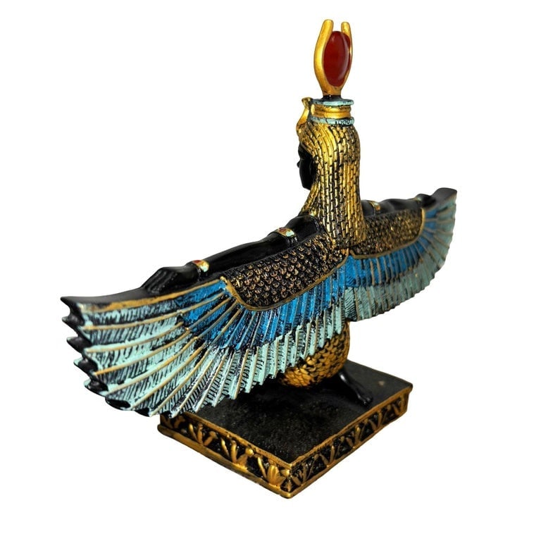 Hand Painted Resin Egyptian Goddess Tabletop Sculpture of Winged Deity Isis - 5