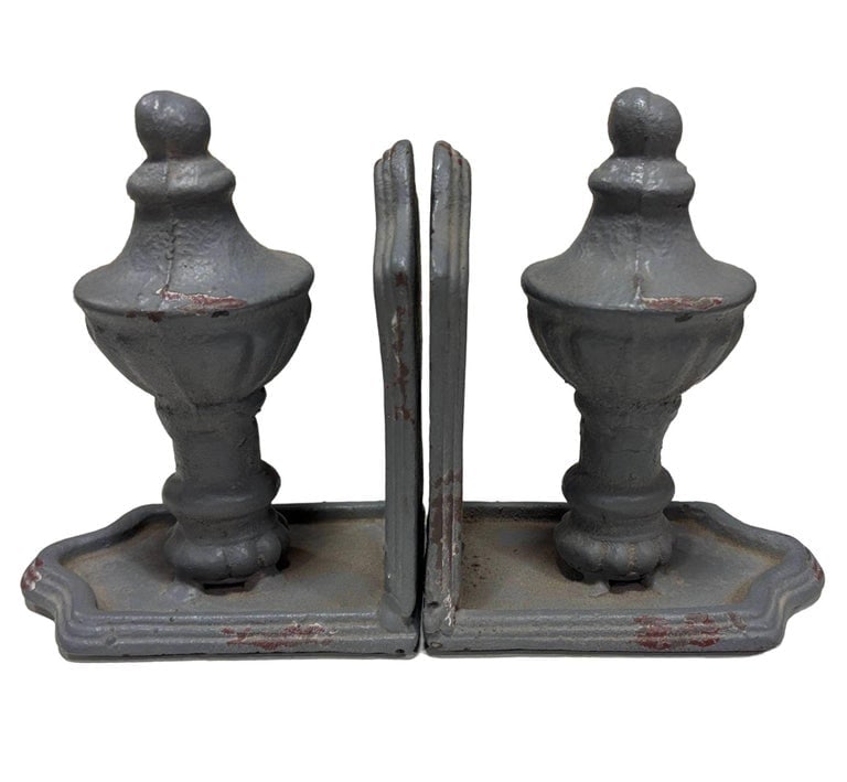 Grey Colonial Style Cast Iron Enamel Grey Finial Bookend, Pair - 2
