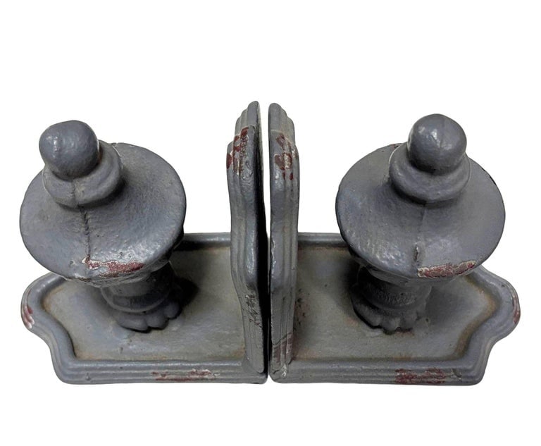 Grey Colonial Style Cast Iron Enamel Grey Finial Bookend, Pair - 3